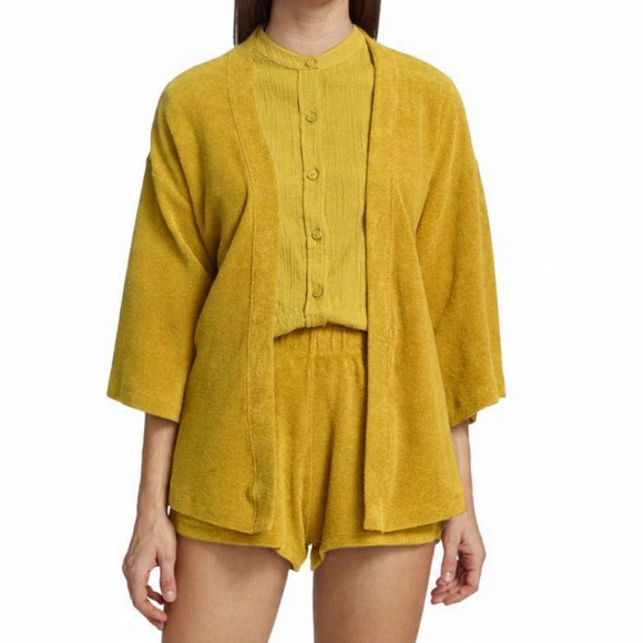 Suzi Kondi Other - SUZIE KONDI Malsori Short Kimono Robe Beach Terry NWT Kitrino Mustard Yellow